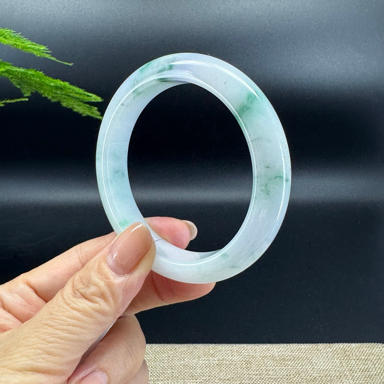 Genuine Burmese Green Flower Jade Jadeite Bangle Bracelet ( 56.7mm )