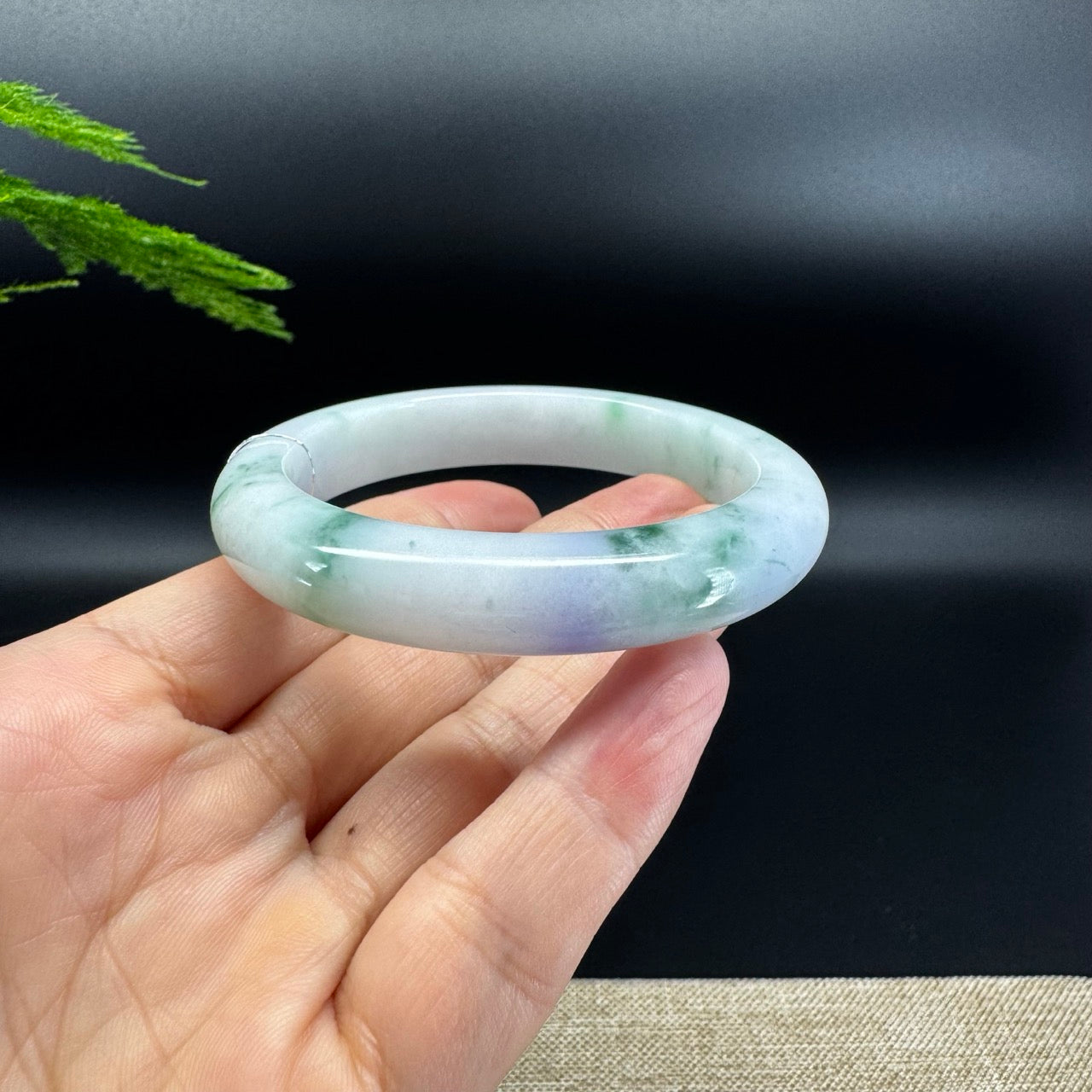 Genuine Burmese Green Flower Jade Jadeite Bangle Bracelet ( 56.7mm )