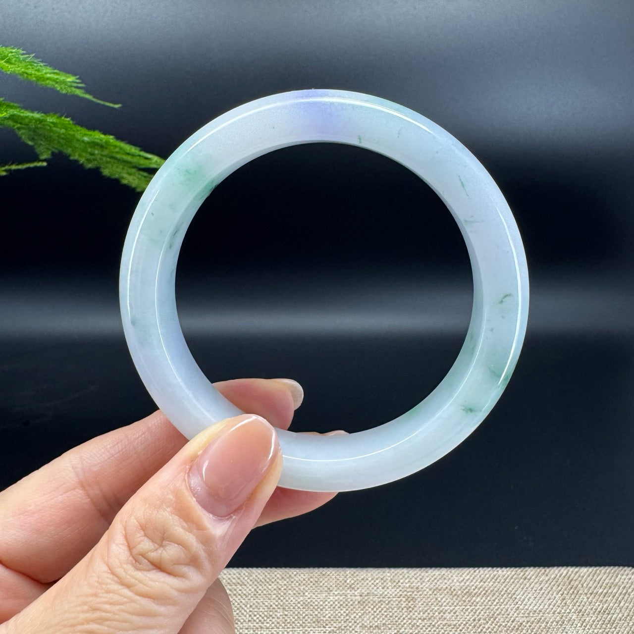 Genuine Burmese Green Flower Jade Jadeite Bangle Bracelet ( 56.7mm )