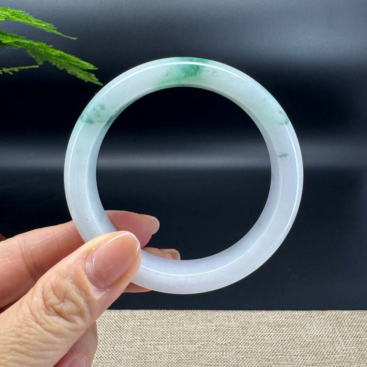 Genuine Burmese Green Flower Jade Jadeite Bangle Bracelet ( 59.4mm )