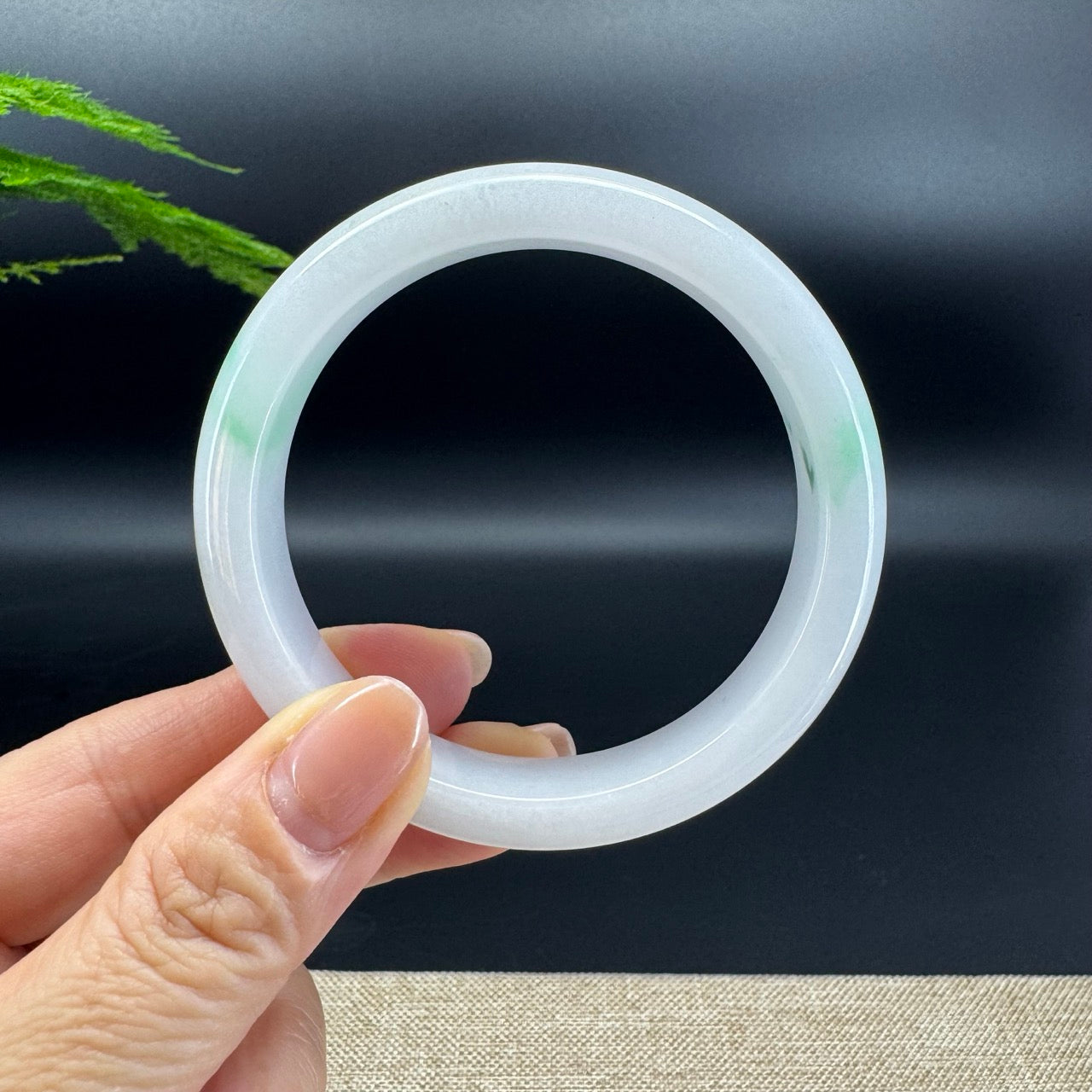 Genuine Burmese White Green Flower Jade Jadeite Bangle Bracelet ( 58.1mm )
