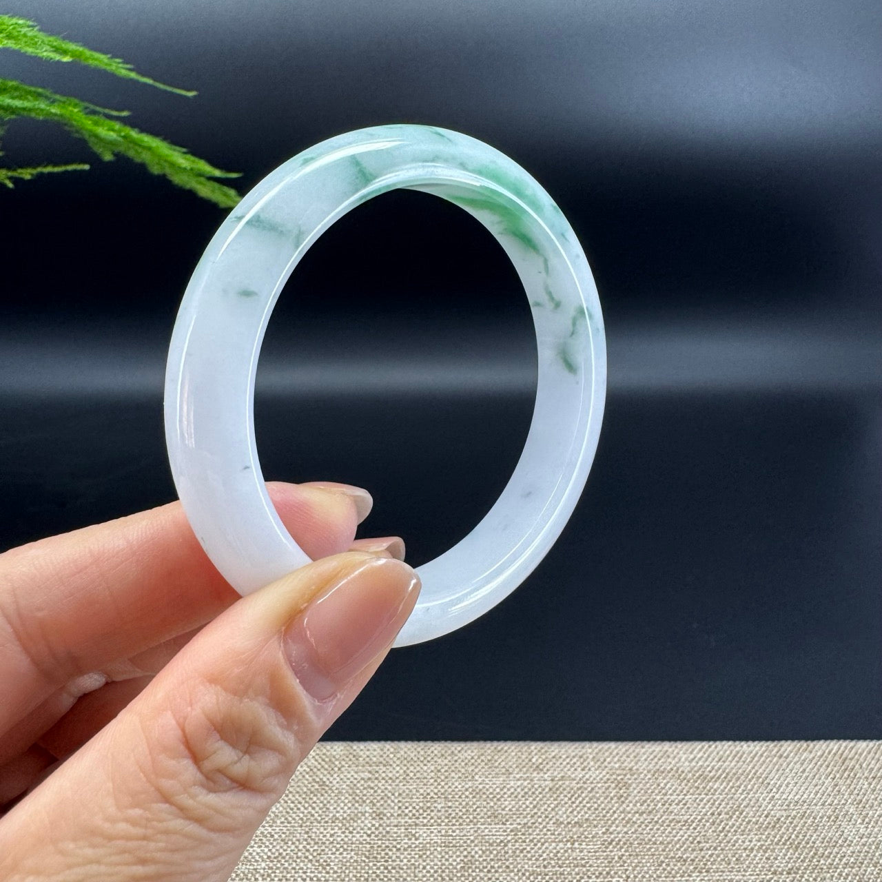 Genuine Burmese White Green Flower Jade Jadeite Bangle Bracelet ( 55.3mm )