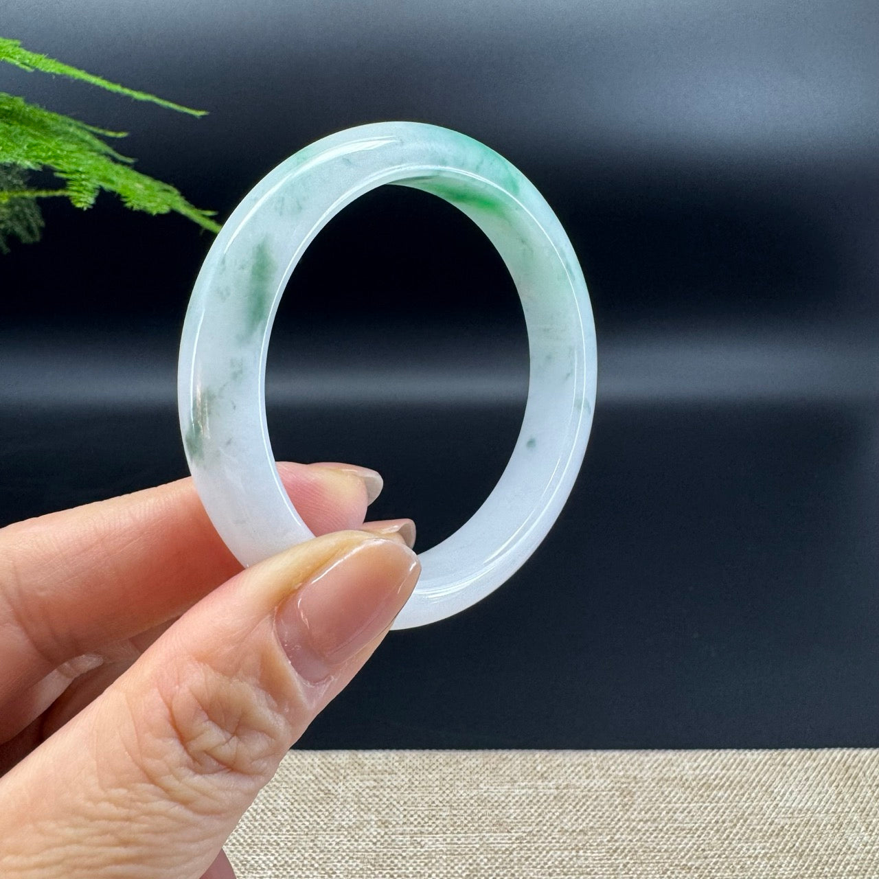 Genuine Burmese Green Flower Jade Jadeite Bangle Bracelet (52.7mm )