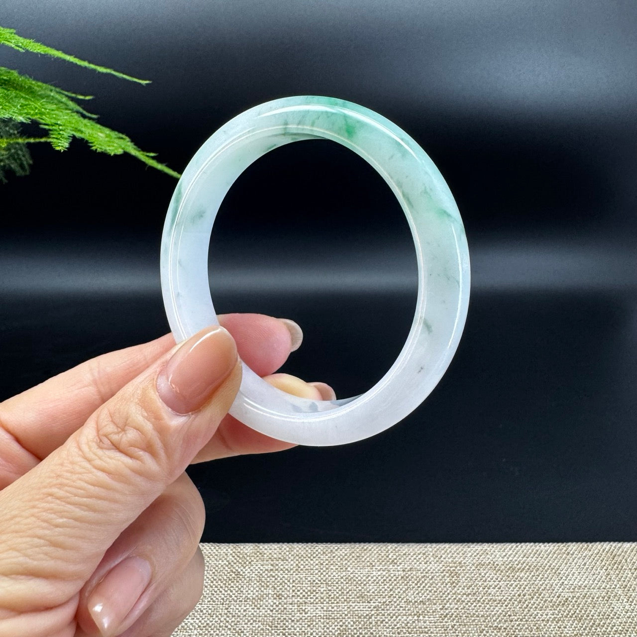 Genuine Burmese Green Flower Jade Jadeite Bangle Bracelet (52.7mm )