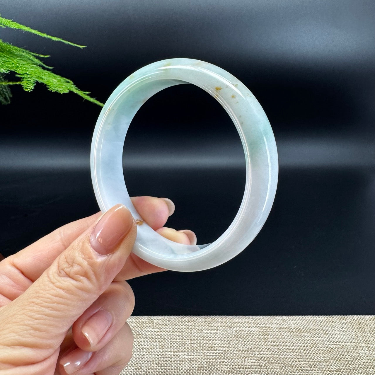 Genuine Burmese Milky Green & Sajin Jade Jadeite Bangle Bracelet (58mm )