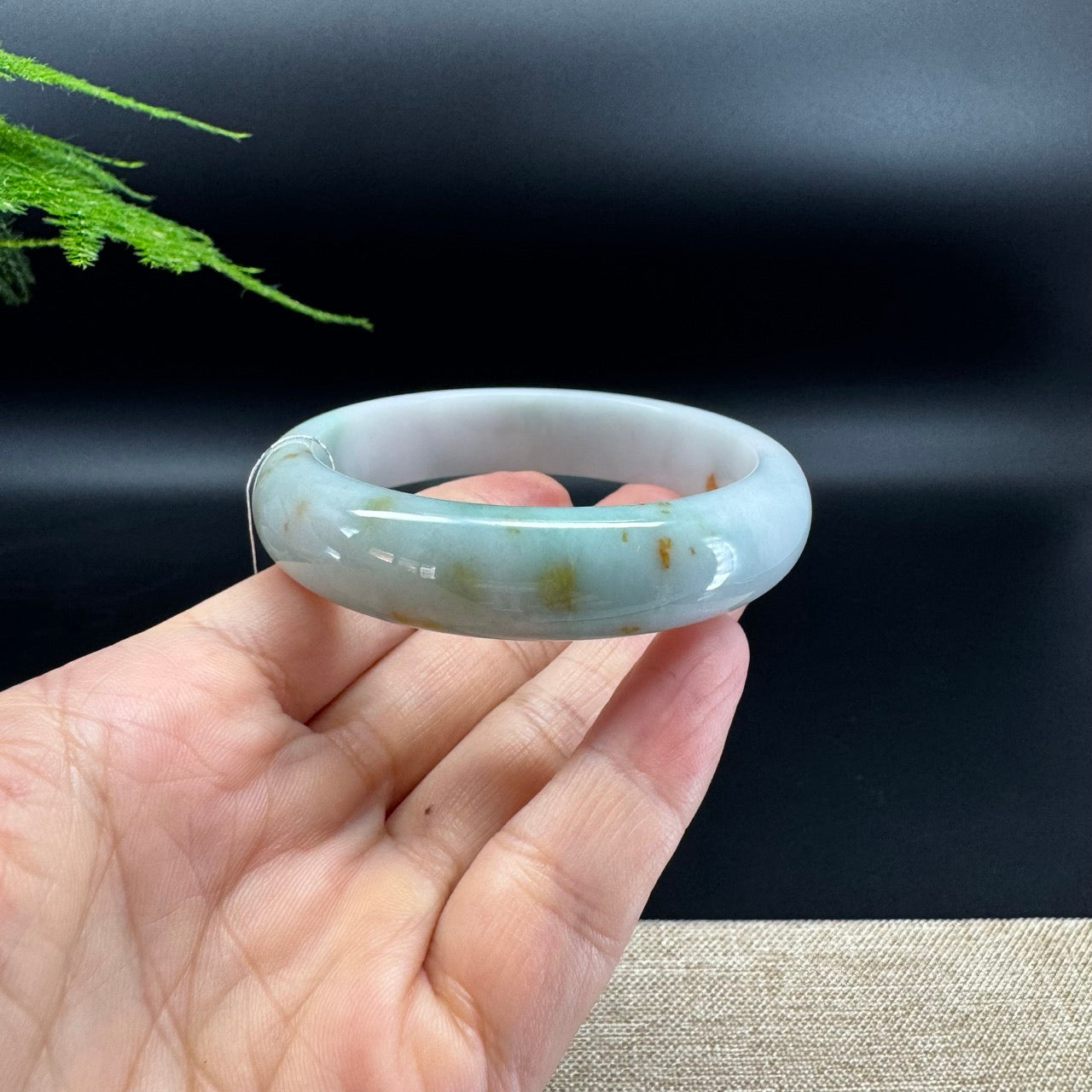 Genuine Burmese Milky Green & Sajin Jade Jadeite Bangle Bracelet (58mm )