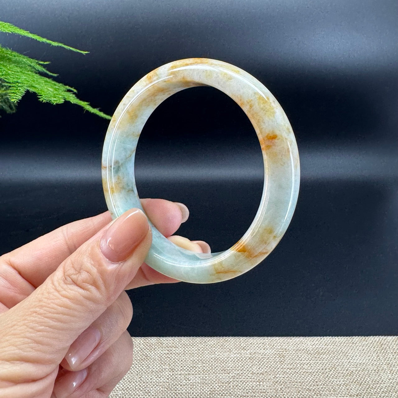 Genuine Burmese Light Green & Sajin Jade Jadeite Bangle Bracelet (54.9mm )