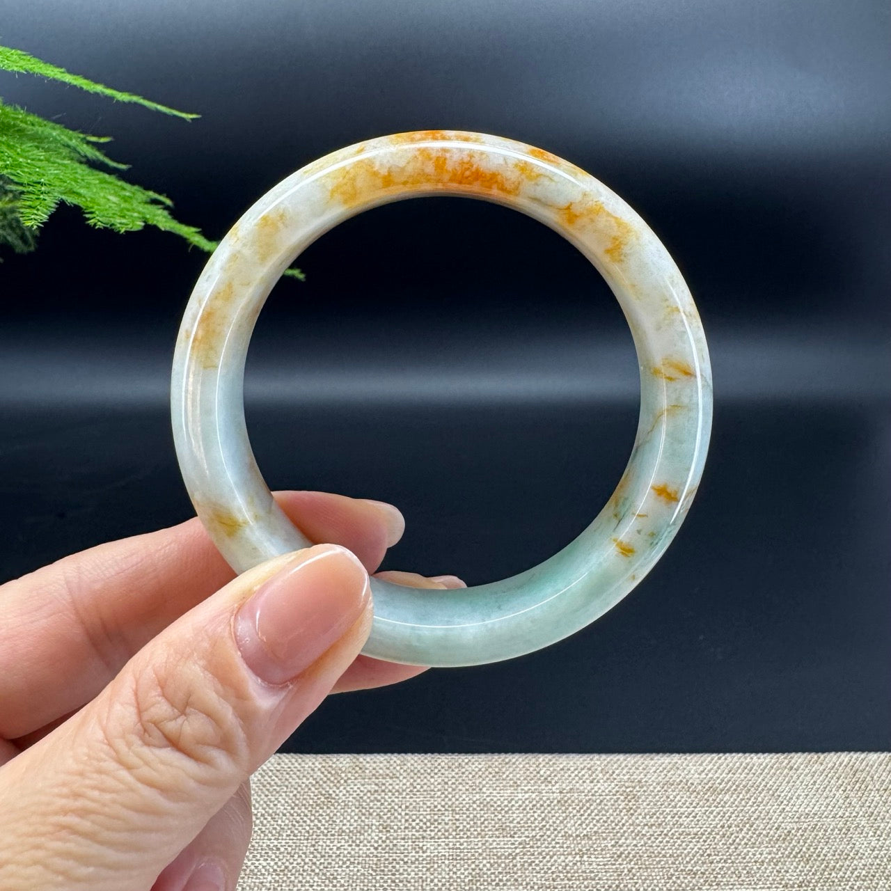 Genuine Burmese Light Green & Sajin Jade Jadeite Bangle Bracelet (54.9mm )
