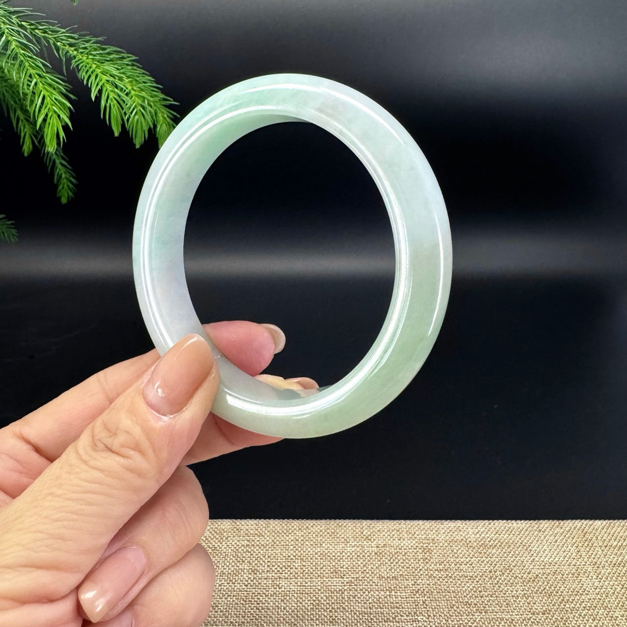 Genuine Burmese Light Green Jade Jadeite Bangle Bracelet ( 60.5mm )
