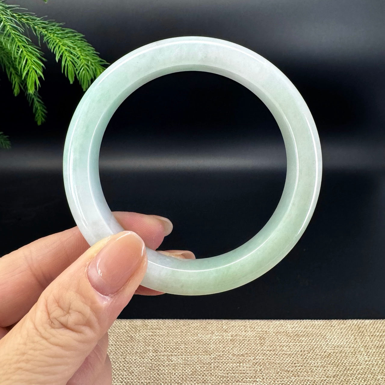 Genuine Burmese Light Green Jade Jadeite Bangle Bracelet ( 60.5mm )