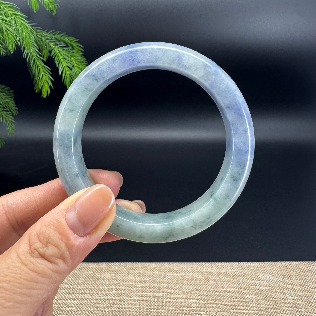 Genuine Burmese "Blueberry Garden" Jadeite Jade Bangle Bracelet (56.5mm)