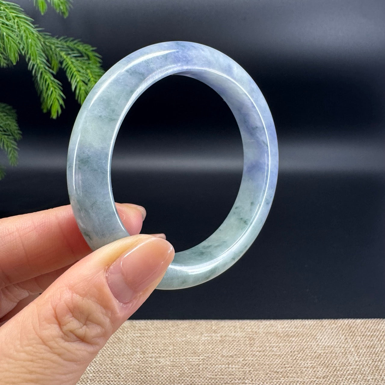 Genuine Burmese "Blueberry Garden" Jadeite Jade Bangle Bracelet (56.5mm)