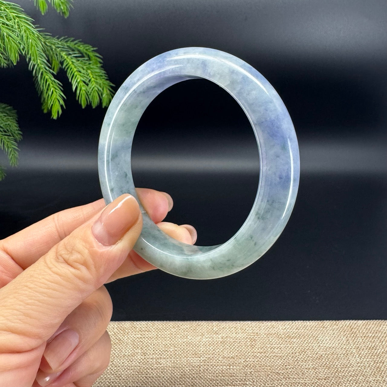 Genuine Burmese "Blueberry Garden" Jadeite Jade Bangle Bracelet (56.5mm)