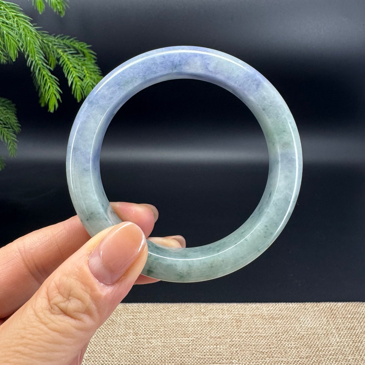 Genuine Burmese "Blueberry Garden" Jadeite Jade Bangle Bracelet (56.5mm)