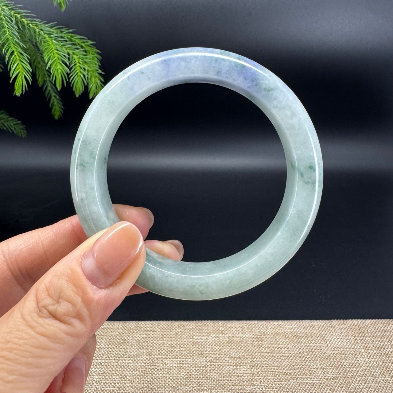 Genuine Burmese "Blueberry Garden"Jadeite Jade Bangle Bracelet (55.4mm)