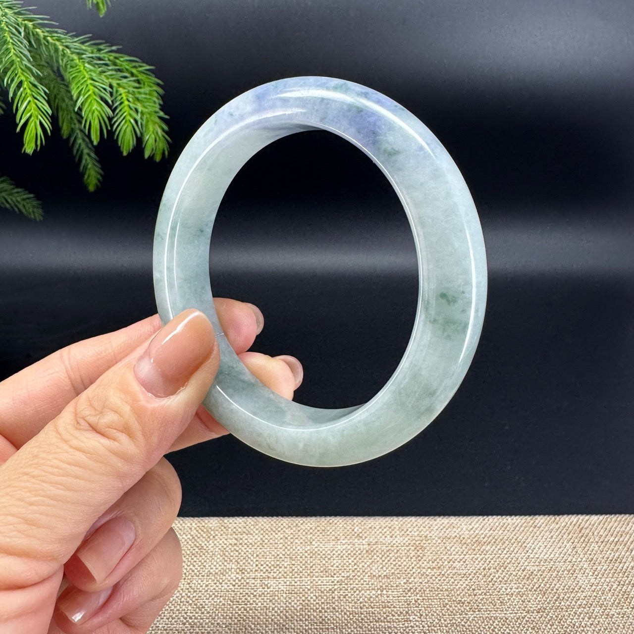 Genuine Burmese "Blueberry Garden"Jadeite Jade Bangle Bracelet (55.4mm)