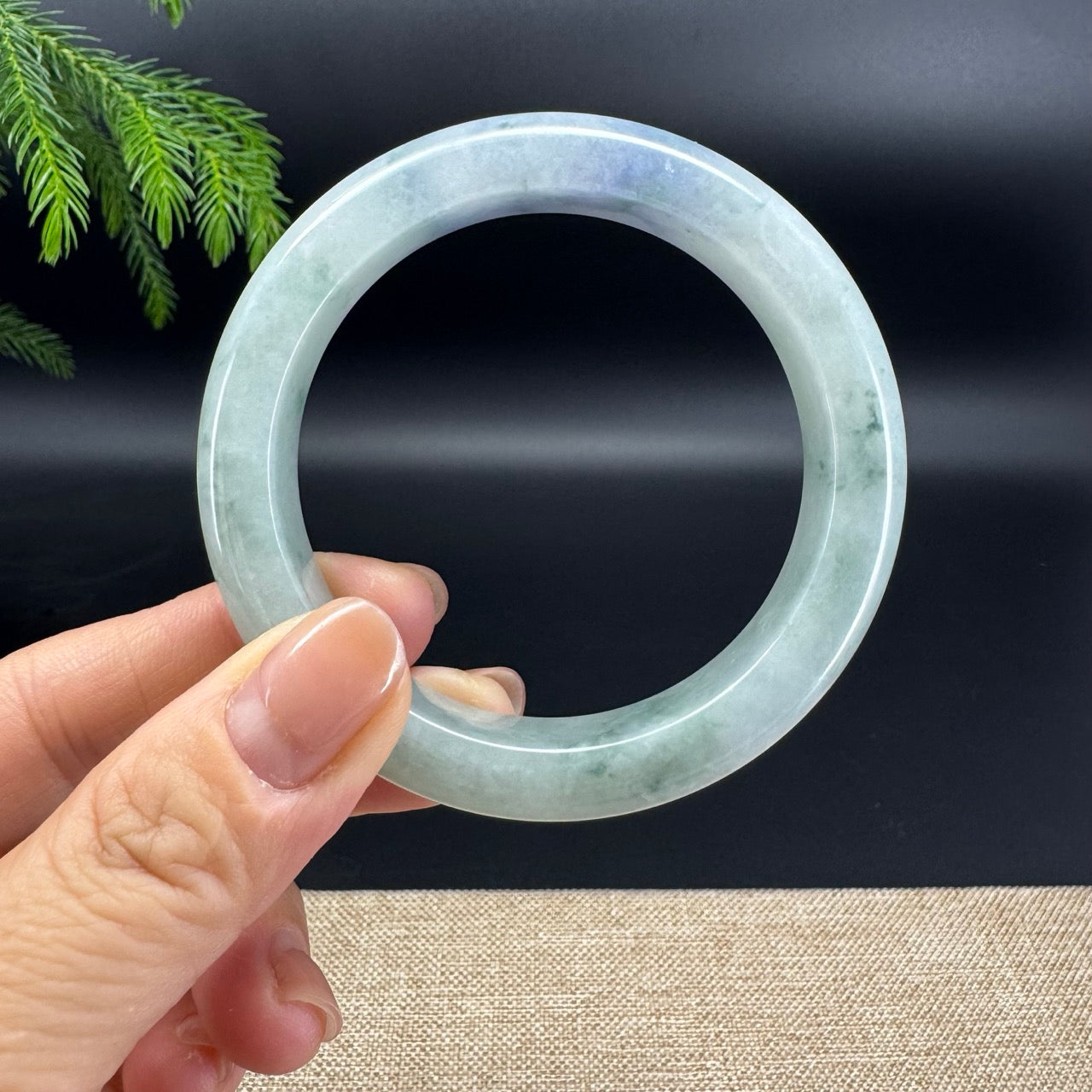 Genuine Burmese "Blueberry Garden"Jadeite Jade Bangle Bracelet (55.4mm)