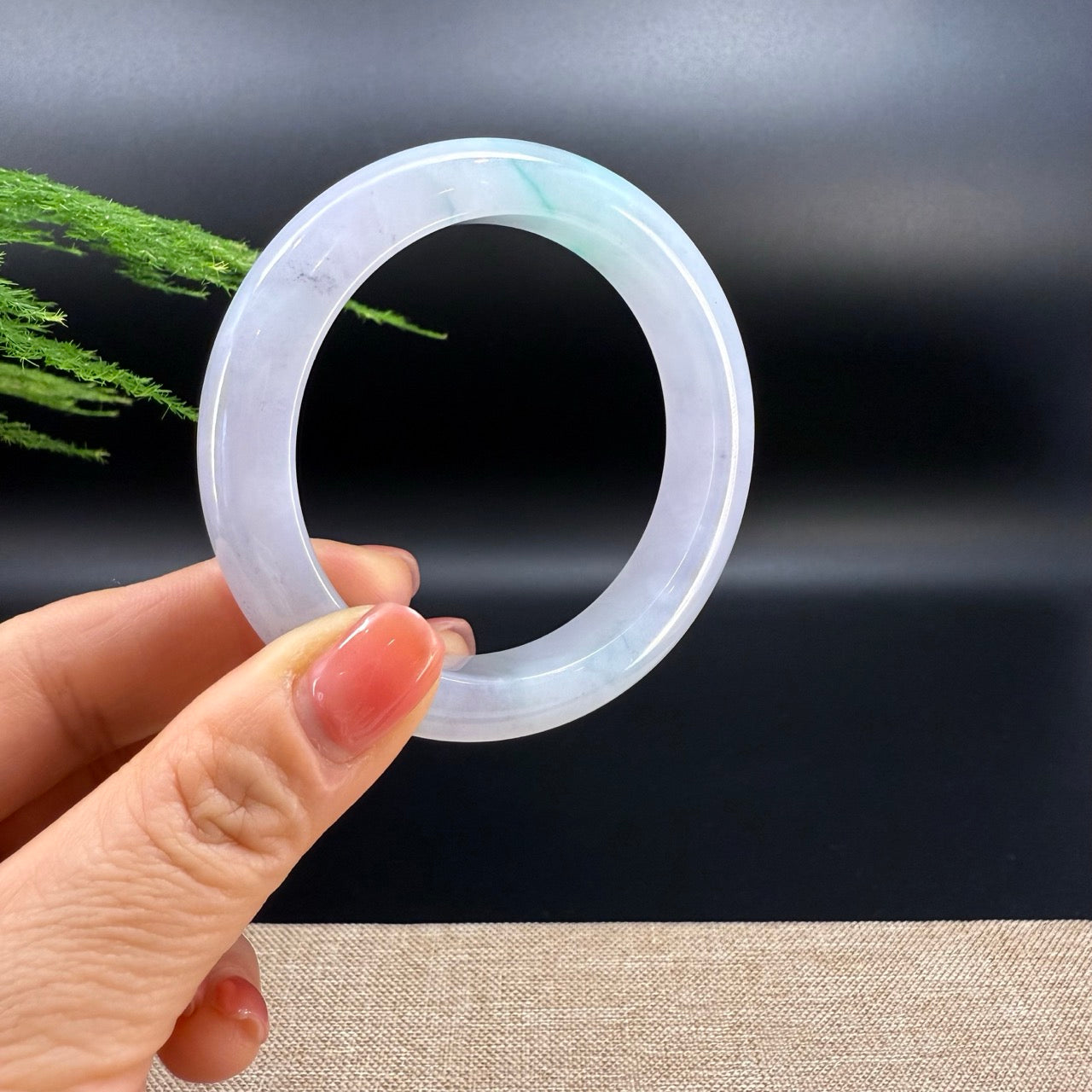 Genuine Burmese Icy Lavender Green Jade Jadeite Bangle Bracelet ( 55.2mm )