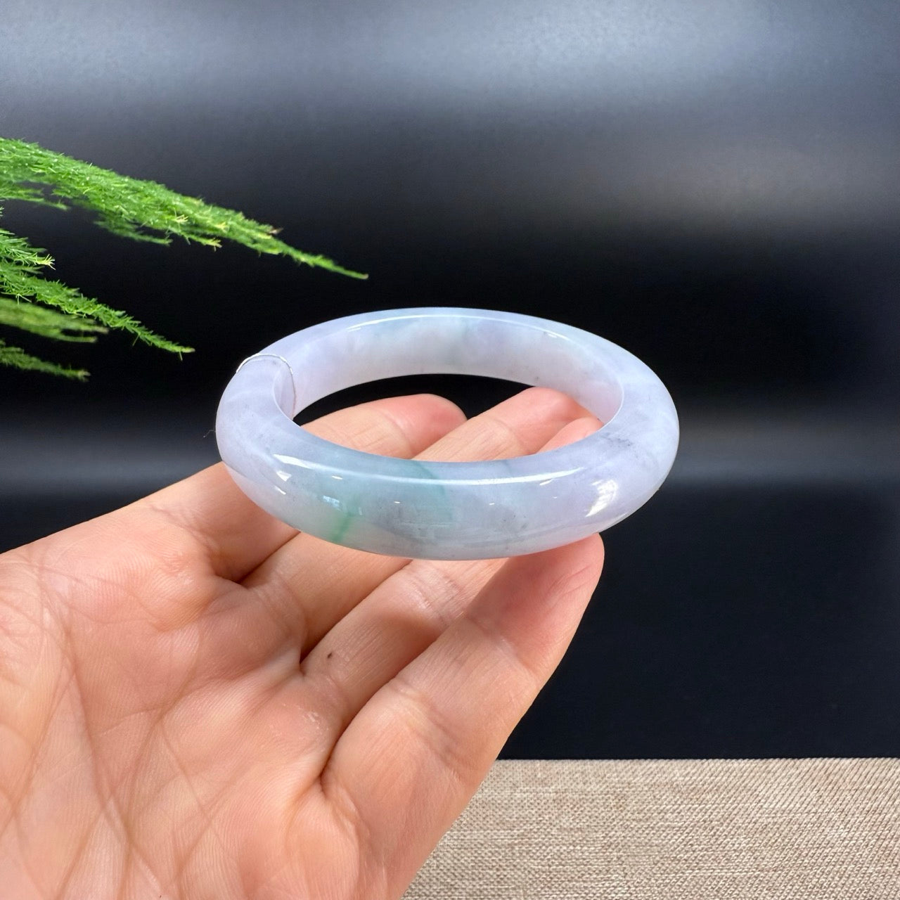 Genuine Burmese Icy Lavender Green Jade Jadeite Bangle Bracelet ( 55.2mm )