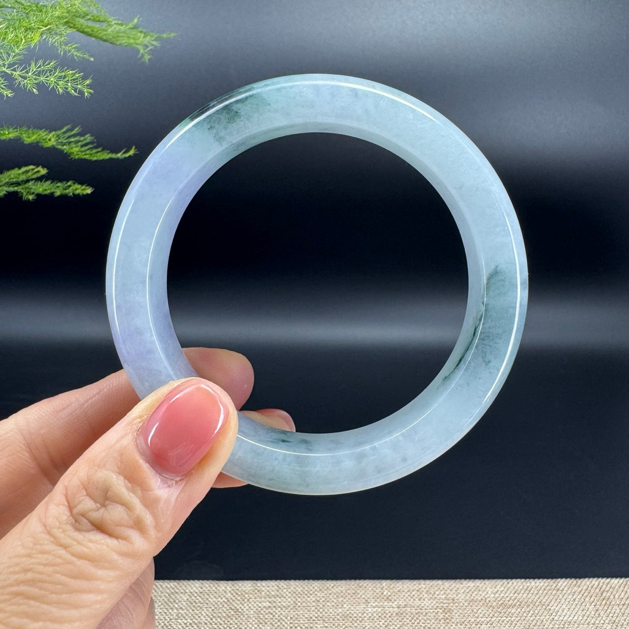 Genuine Burmese Lavender Green Jade Jadeite Bangle Bracelet ( 57.3mm )