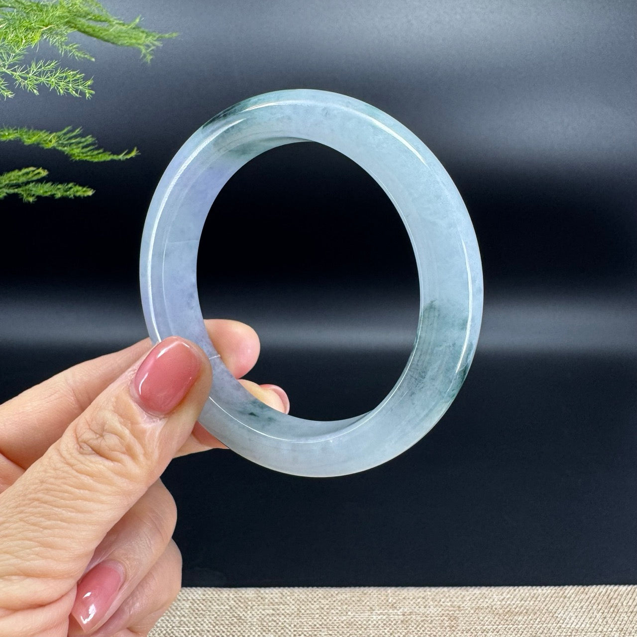 Genuine Burmese Lavender Green Jade Jadeite Bangle Bracelet ( 57.3mm )