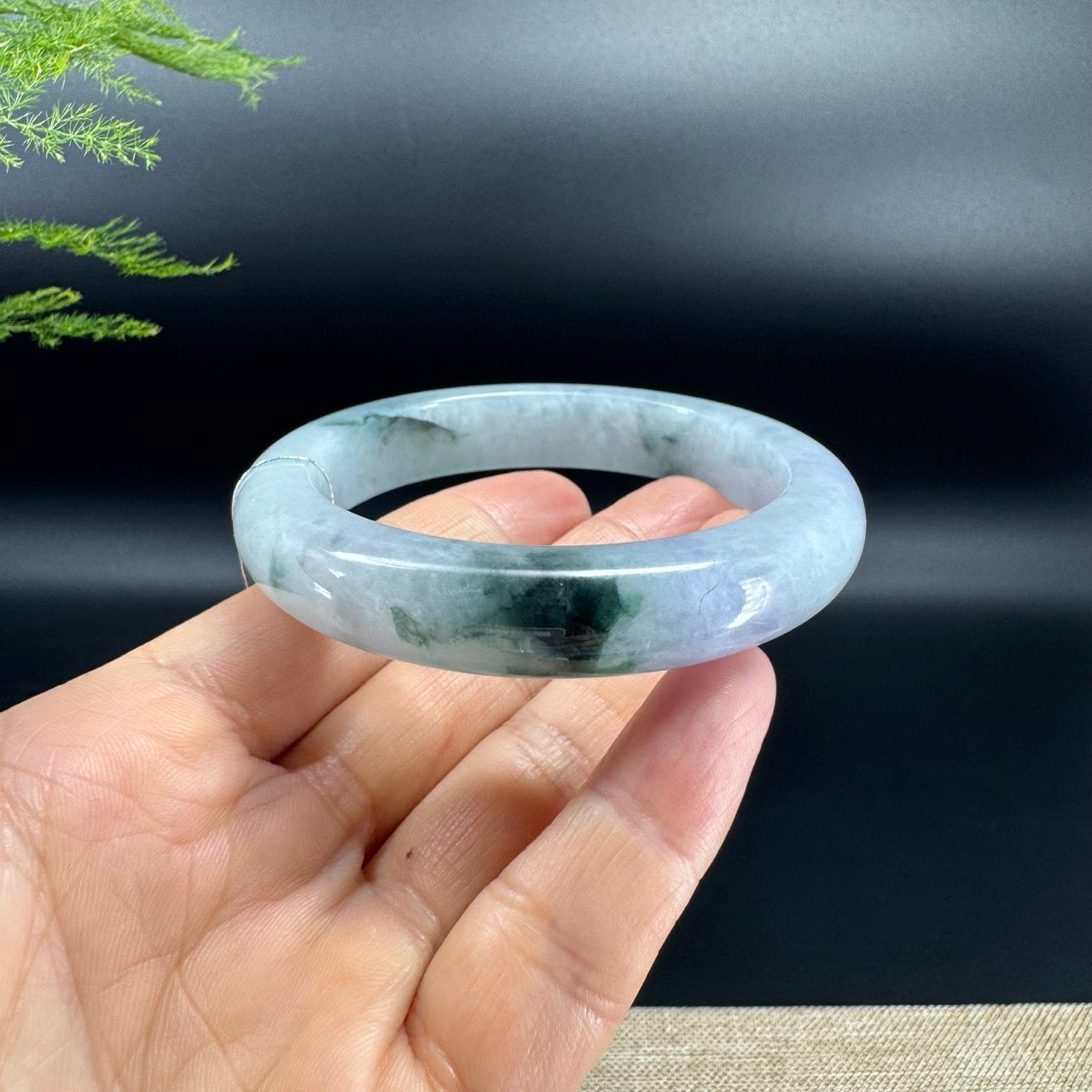 Genuine Burmese Lavender Green Jade Jadeite Bangle Bracelet ( 57.3mm )