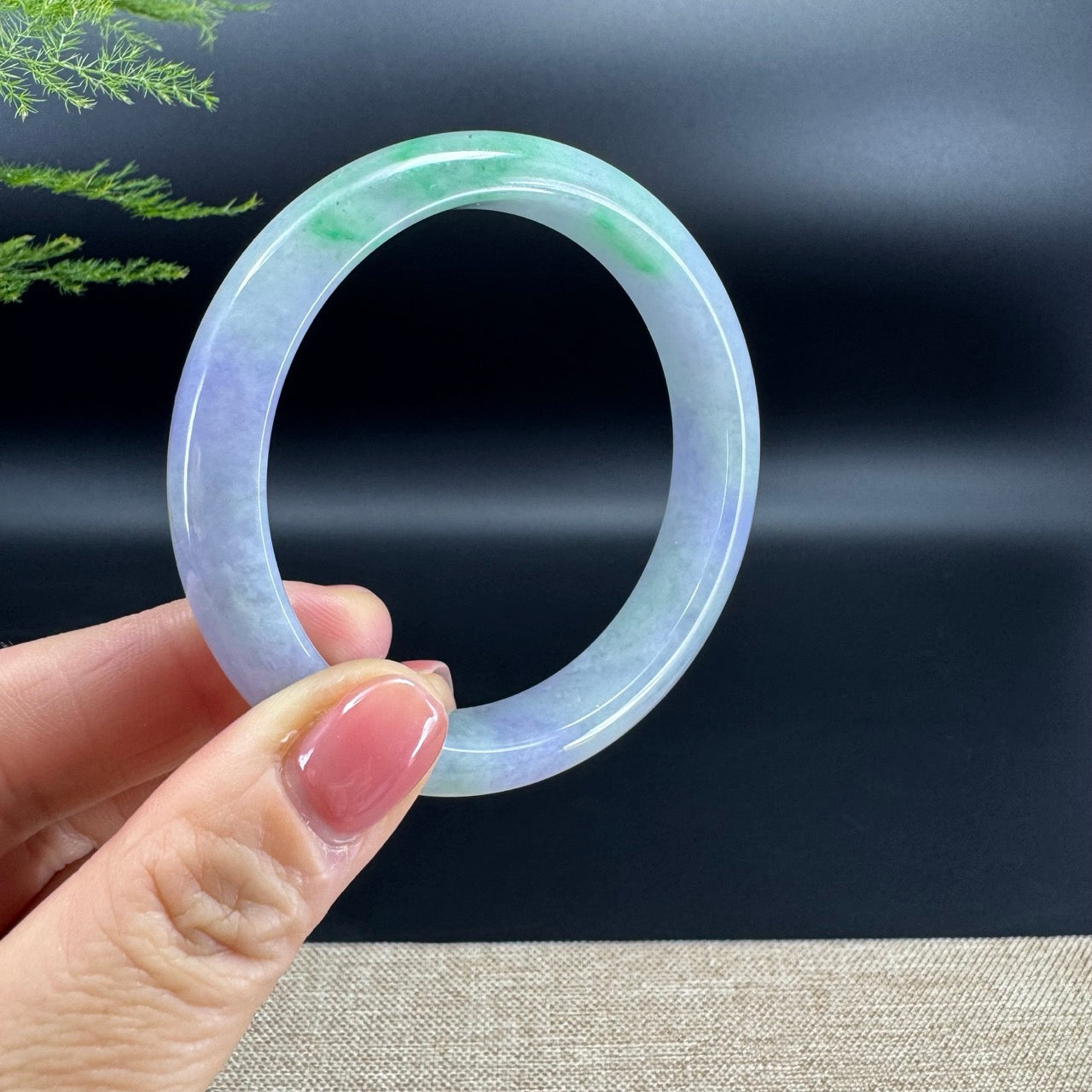 Genuine Burmese Lavender Green Jadeite Jade Bangle Bracelet ( 58.4mm )