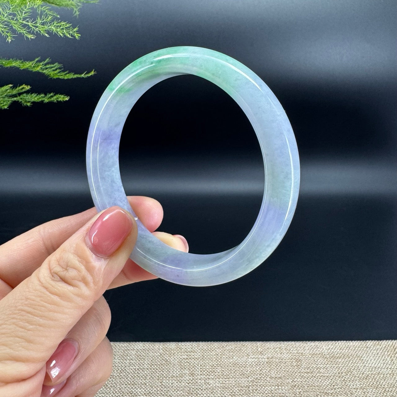 Genuine Burmese Lavender Green Jadeite Jade Bangle Bracelet ( 58.4mm )