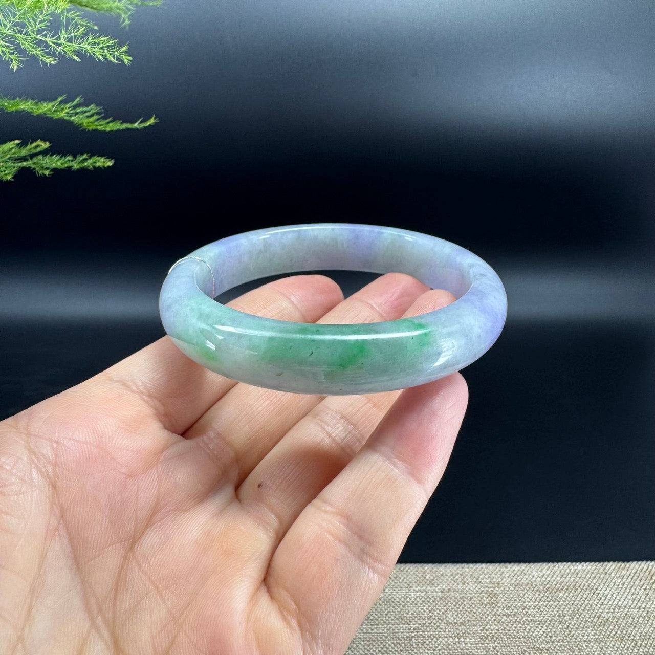 Genuine Burmese Lavender Green Jadeite Jade Bangle Bracelet ( 58.4mm )