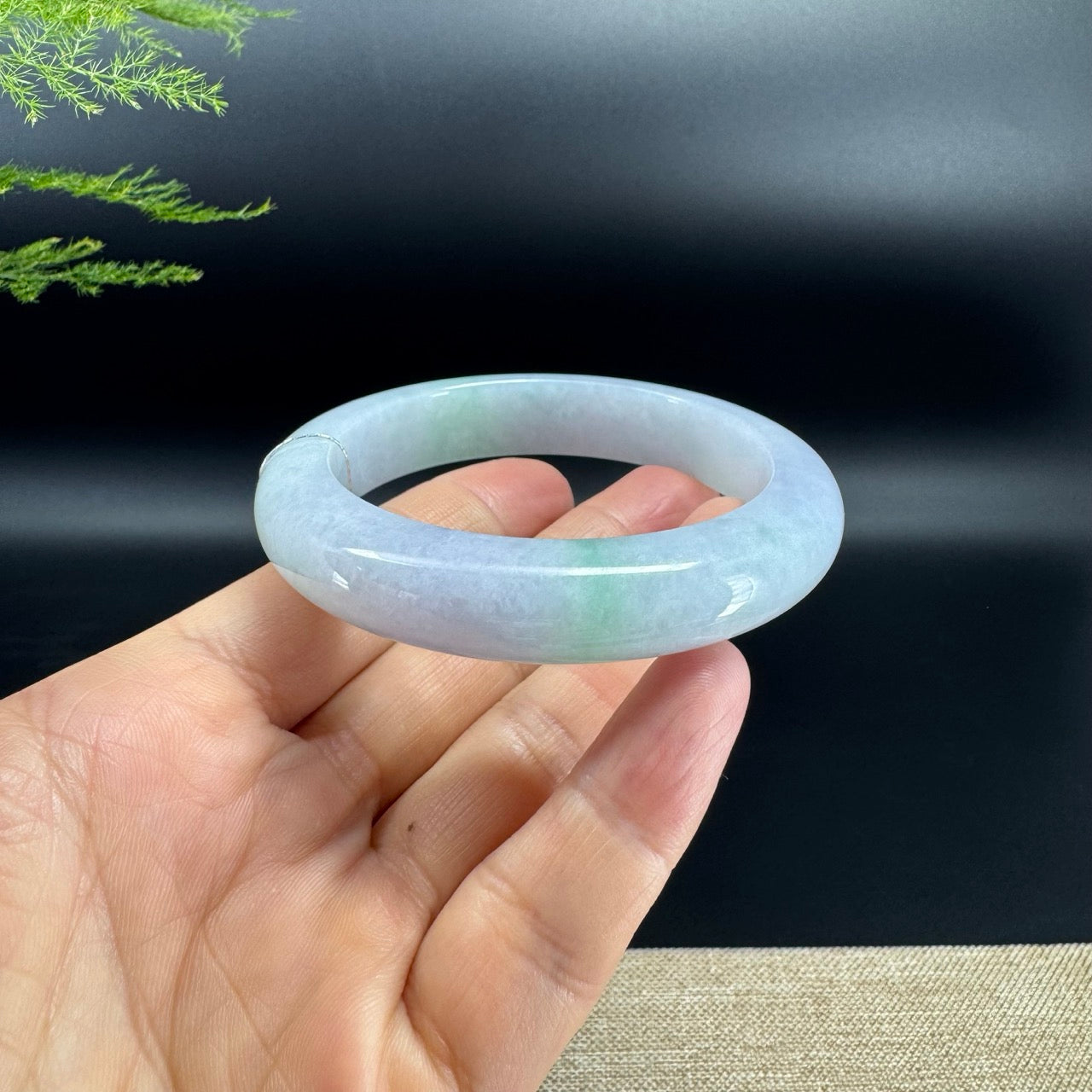 Genuine Burmese Lavender Green Jade Jadeite Bangle Bracelet ( 56.8mm )