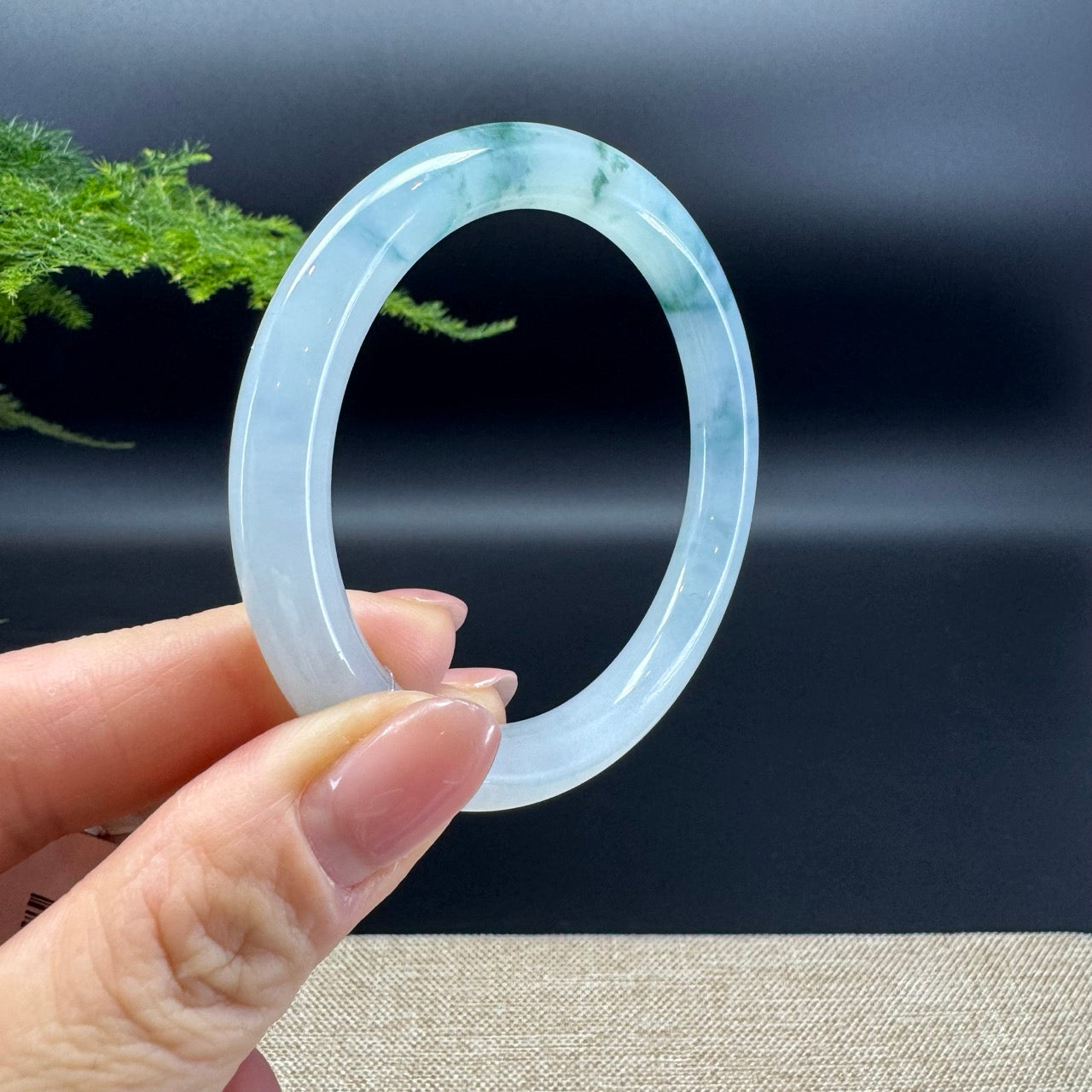 Genuine Burmese Icy Blue Flower Jade Jadeite Bangle Bracelet ( 54.9mm )