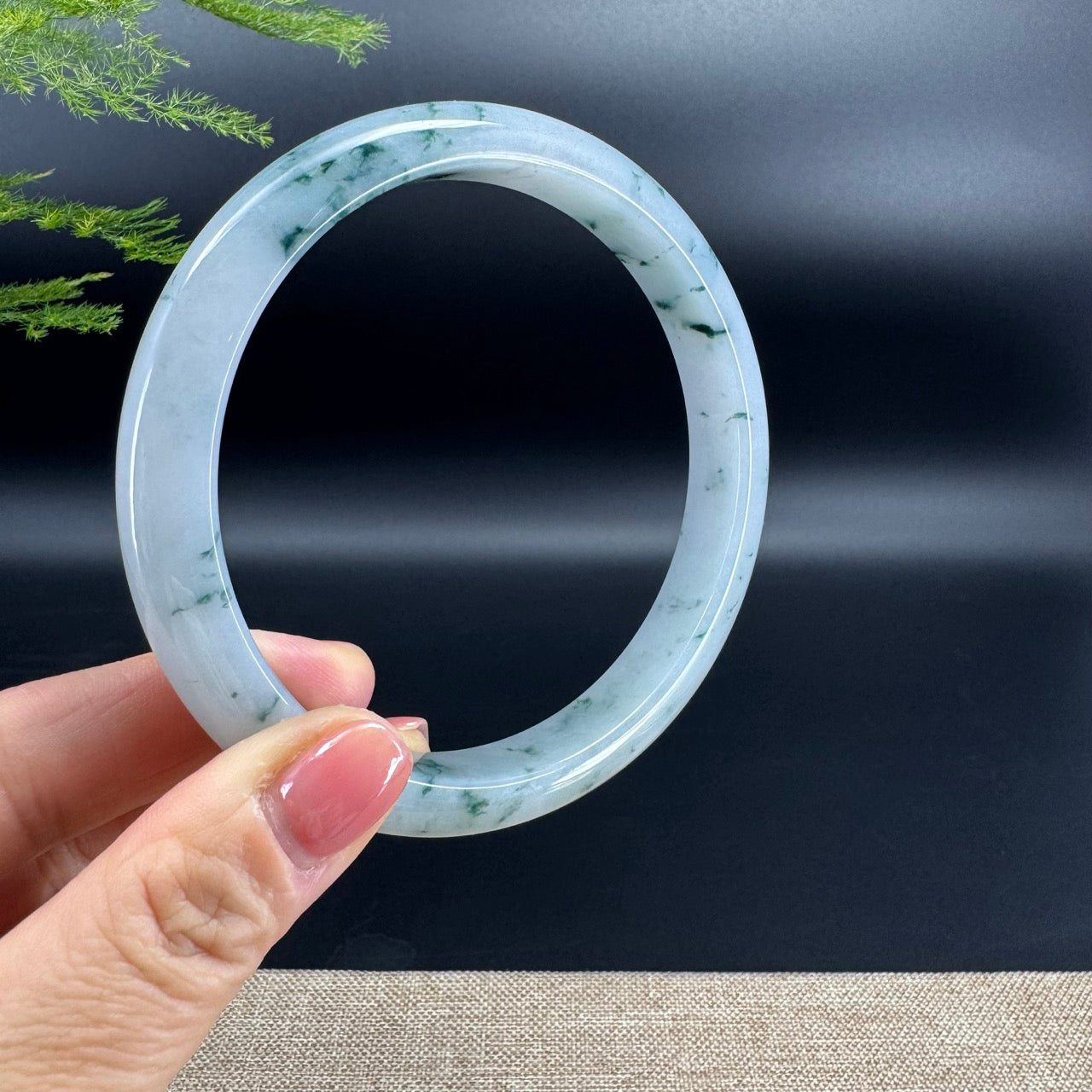 Genuine Burmese Lavender Blue Flower Jadeite Jade Bangle Bracelet (76mm)