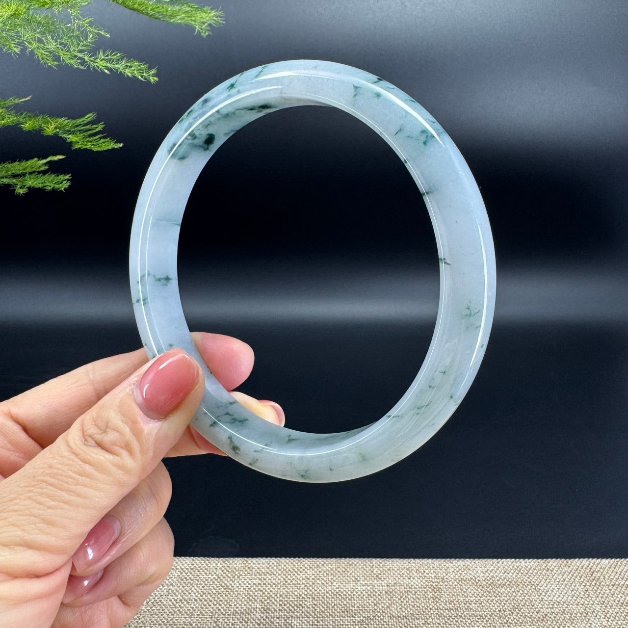 Genuine Burmese Lavender Blue Flower Jadeite Jade Bangle Bracelet (76mm)