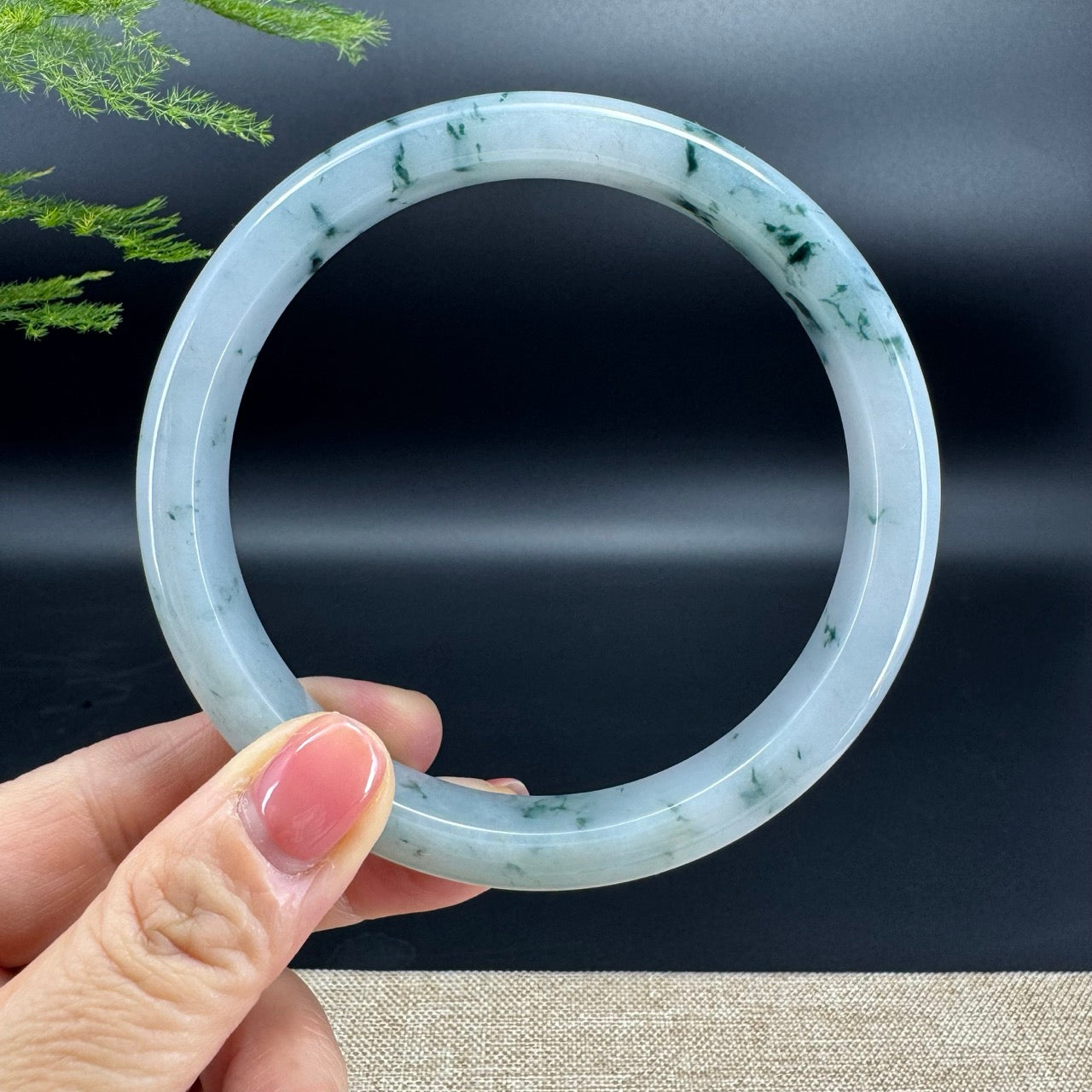 Genuine Burmese Lavender Blue Flower Jadeite Jade Bangle Bracelet (76mm)