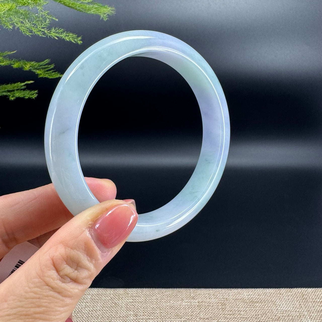 Genuine Burmese Lavender Green Flower Jadeite Jade Bangle Bracelet (64.3mm)