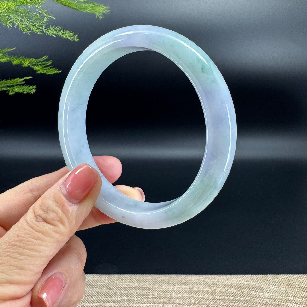 Genuine Burmese Lavender Green Flower Jadeite Jade Bangle Bracelet (64.3mm)