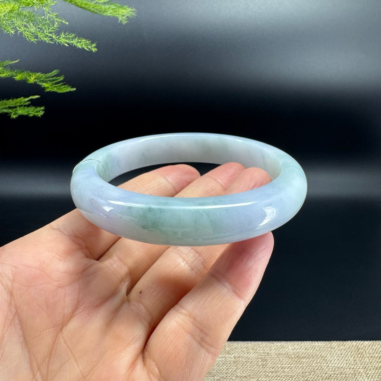 Genuine Burmese Lavender Green Flower Jadeite Jade Bangle Bracelet (64.3mm)