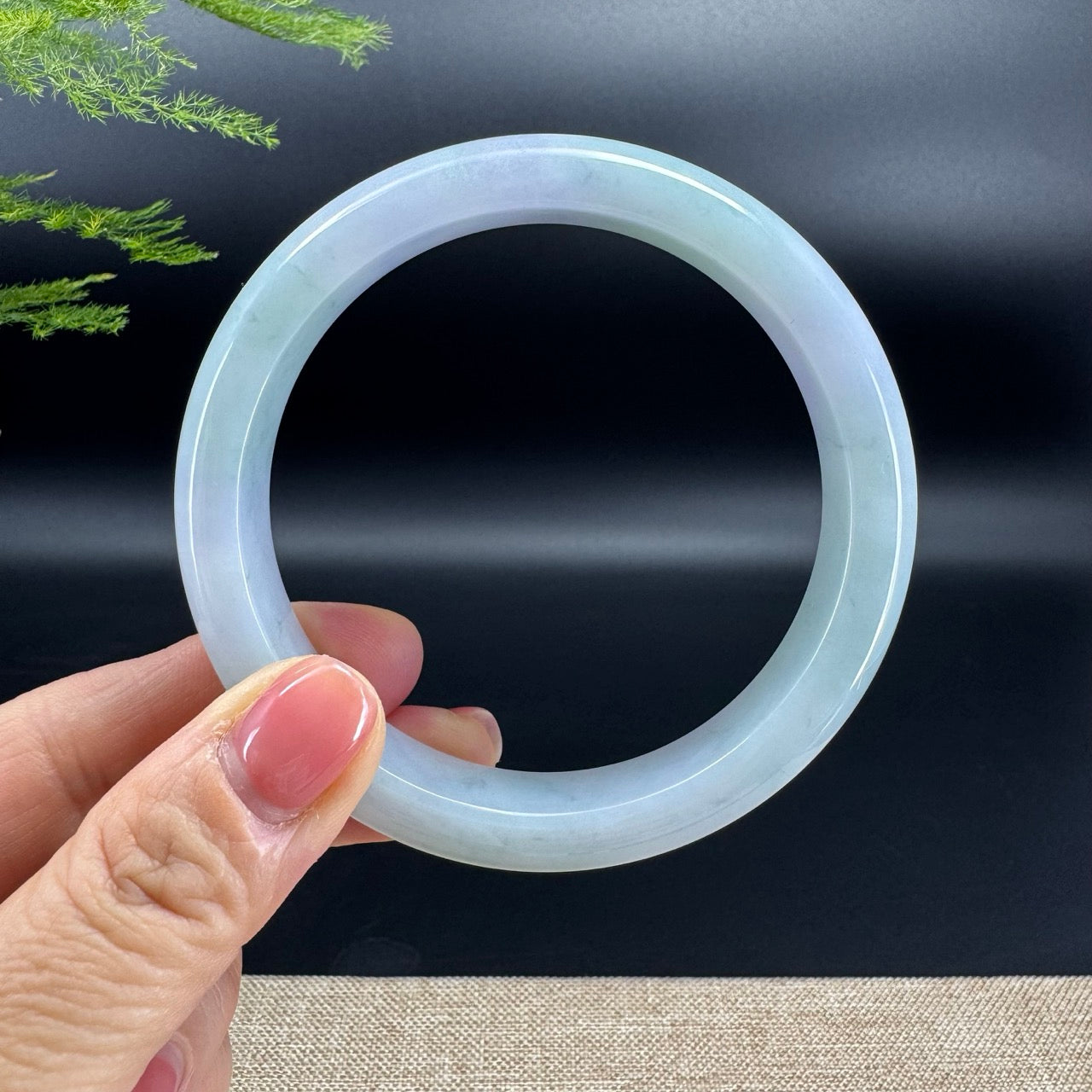 Genuine Burmese Lavender Green Flower Jadeite Jade Bangle Bracelet (64.3mm)