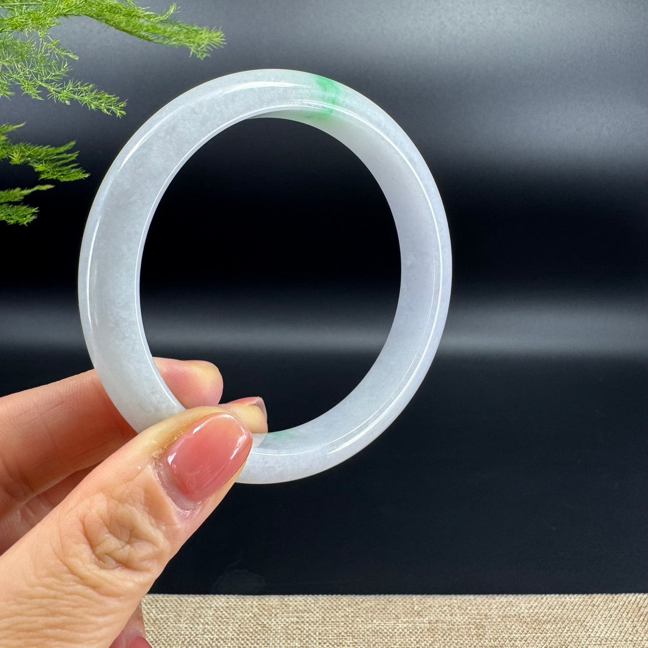Genuine Burmese White Green Jadeite Jade Bangle Bracelet (64.8mm)