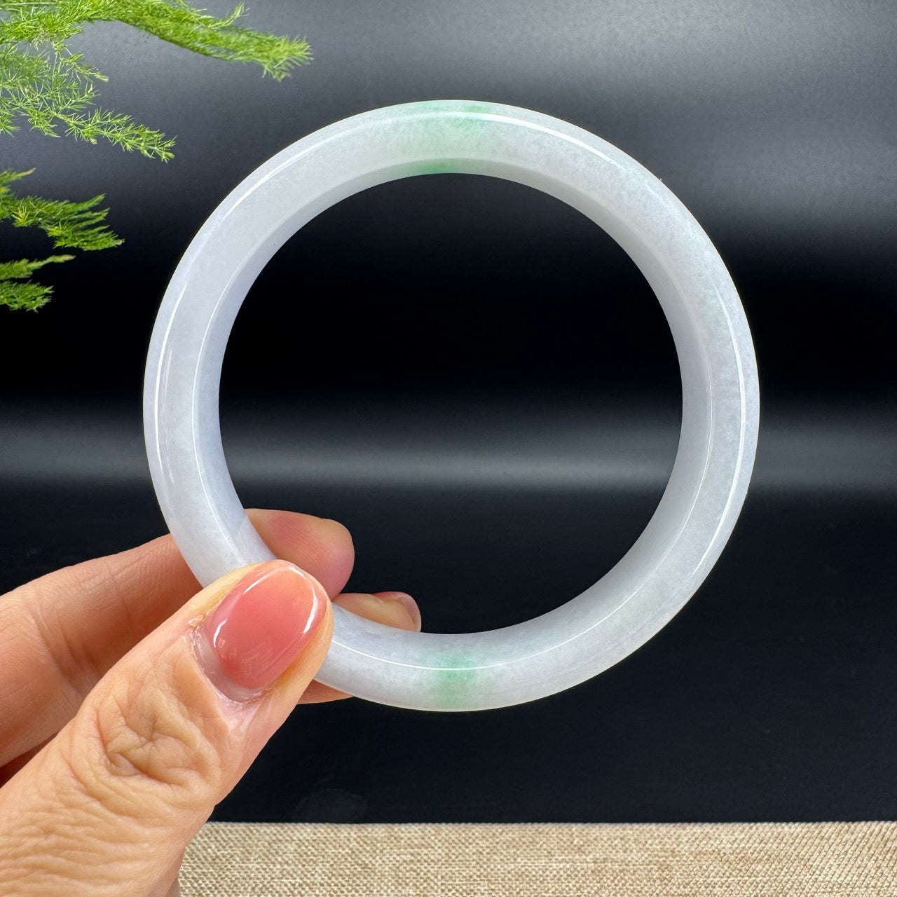 Genuine Burmese White Green Jadeite Jade Bangle Bracelet (64.8mm)