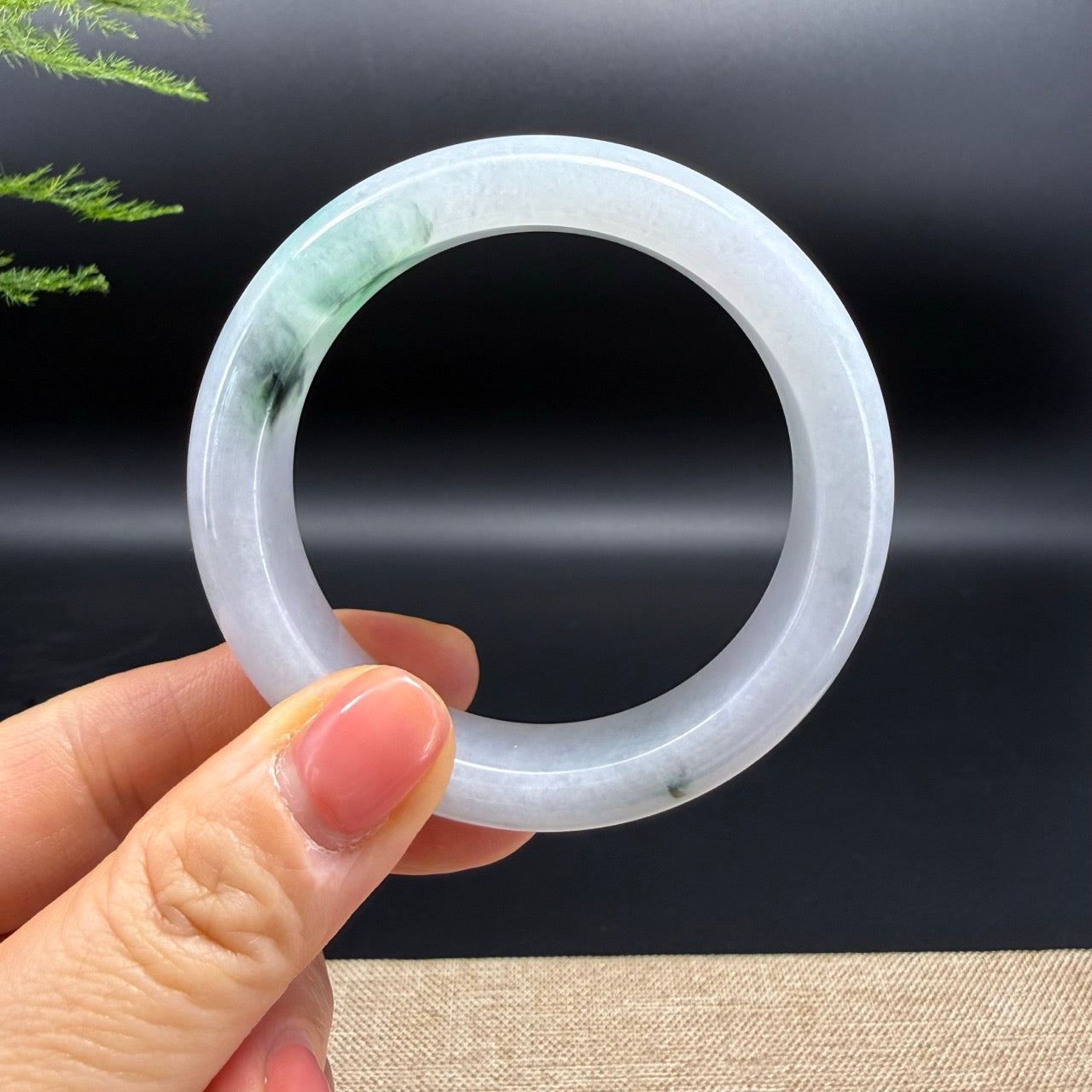 Genuine Burmese White Green Jade Jadeite Bangle Bracelet ( 53.4mm )