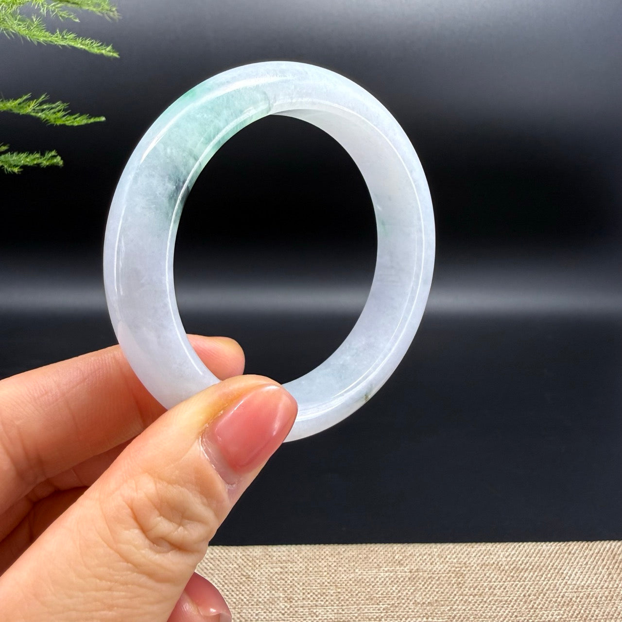 Genuine Burmese White Green Jade Jadeite Bangle Bracelet ( 53.4mm )
