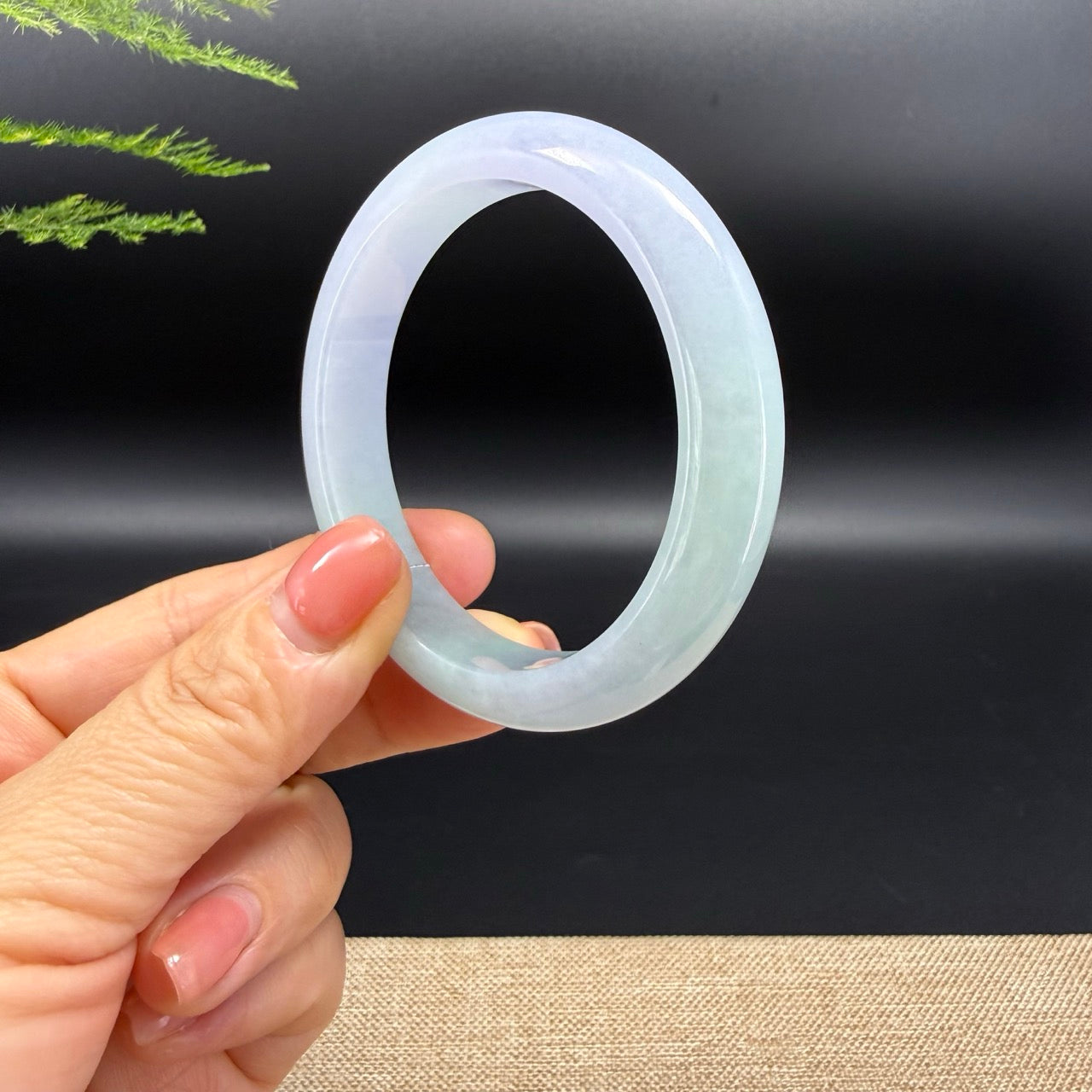 Genuine Burmese Lavender Green Jadeite Jade Bangle Bracelet (54.1mm)