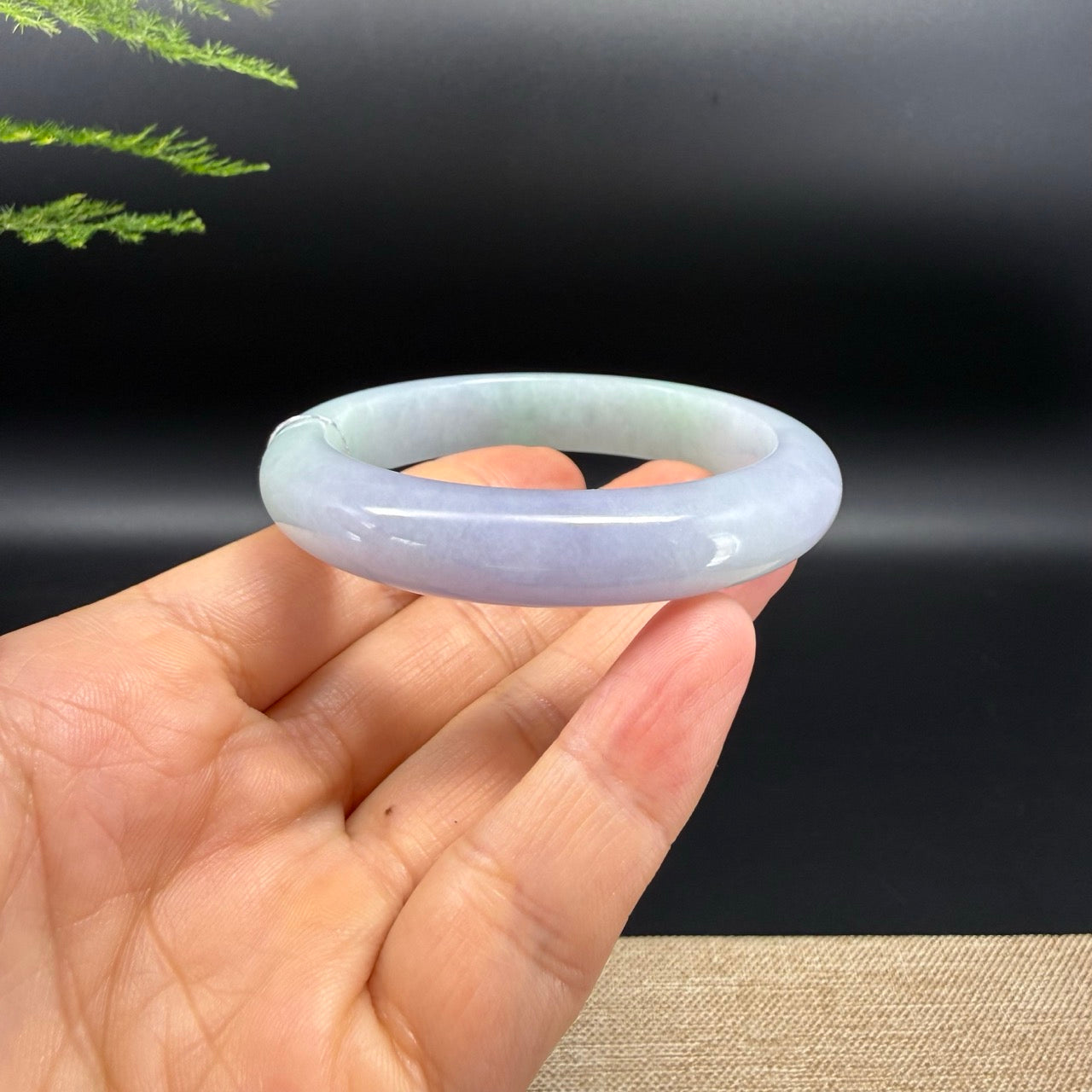 Genuine Burmese Lavender Green Jadeite Jade Bangle Bracelet (54.1mm)