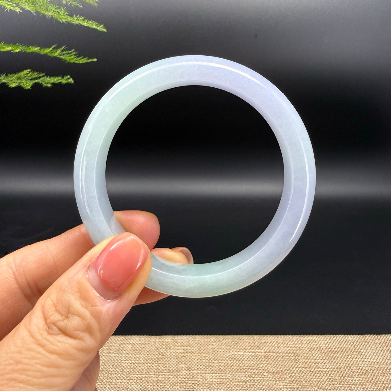 Genuine Burmese Lavender Green Jadeite Jade Bangle Bracelet (54.1mm)