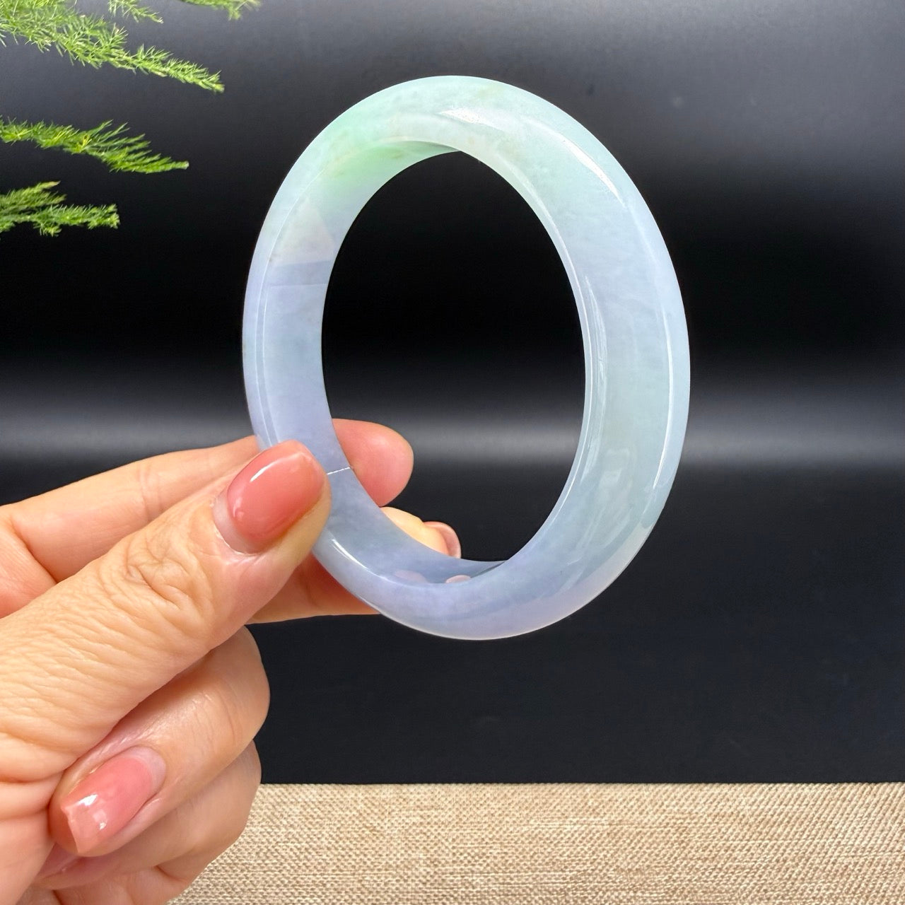 Genuine Burmese Lavender Green Jadeite Jade Bangle Bracelet (57.5mm)
