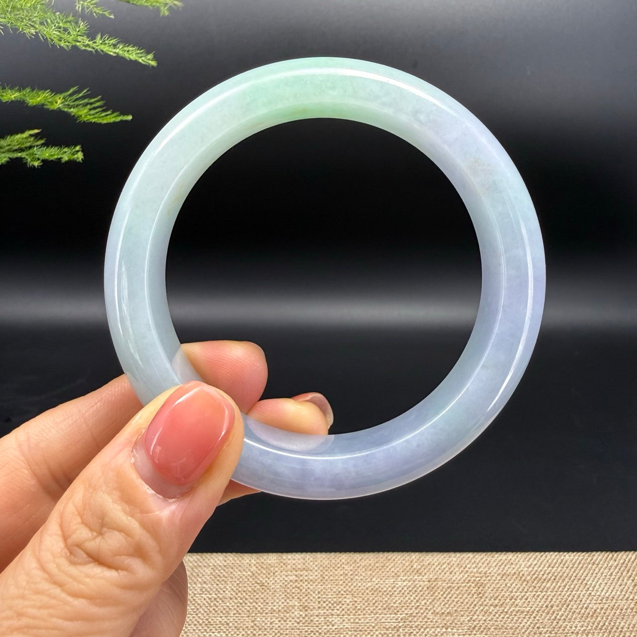 Genuine Burmese Lavender Green Jadeite Jade Bangle Bracelet (57.5mm)