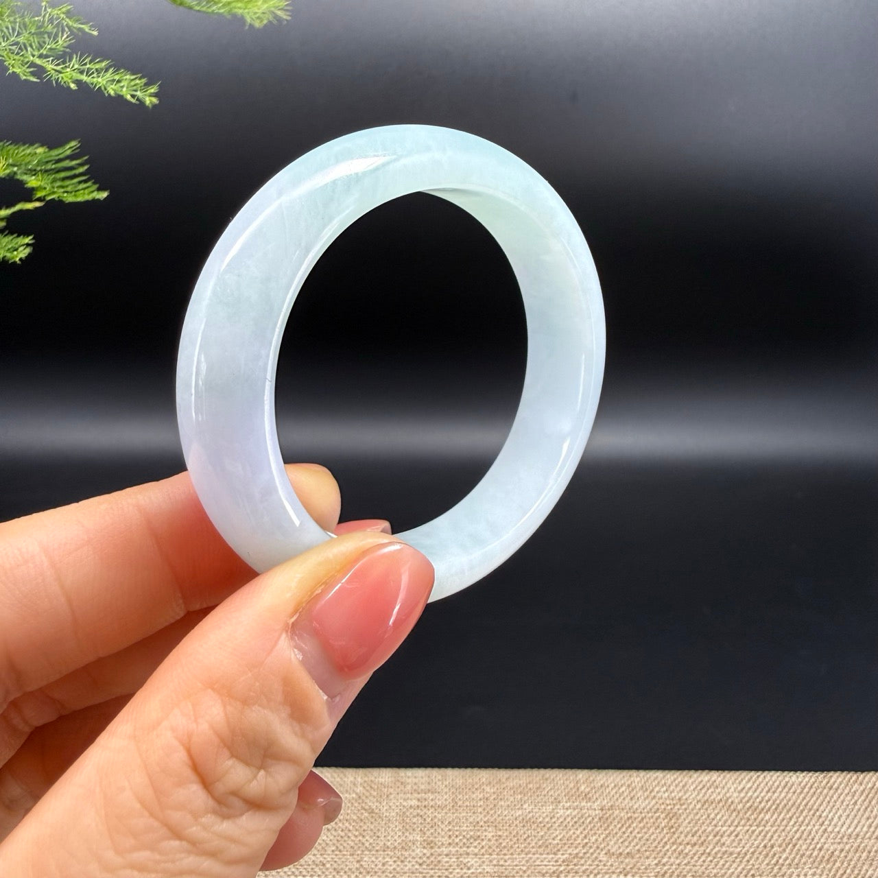 Genuine Burmese White Green Jadeite Jade Bangle Bracelet ( 51.2*44.6mm )