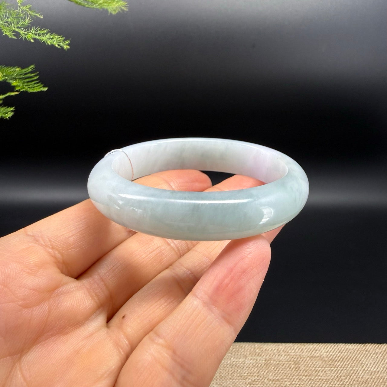 Genuine Burmese White Green Jadeite Jade Bangle Bracelet ( 51.2*44.6mm )