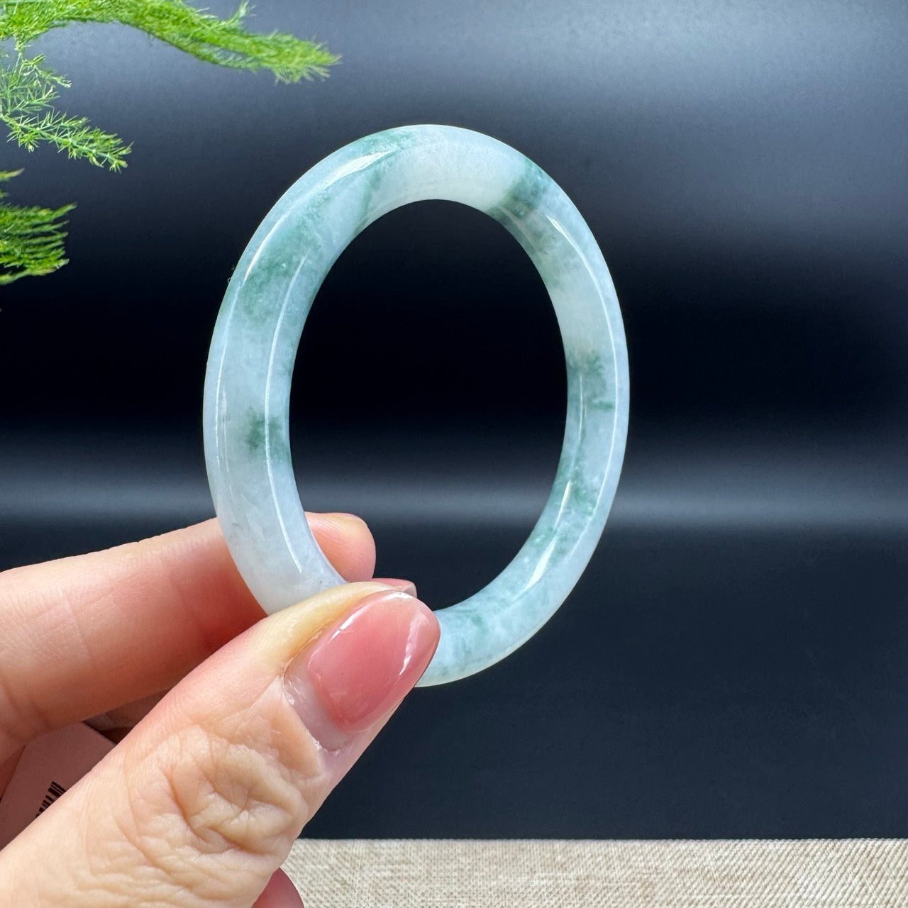Genuine Burmese Icy Blue Flower Jadeite Jade Bangle Bracelet (51.9mm)